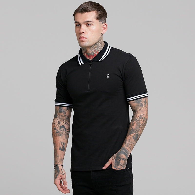 Father Sons Classic Black and White Contrast Collar Polo Shirt - FSH236