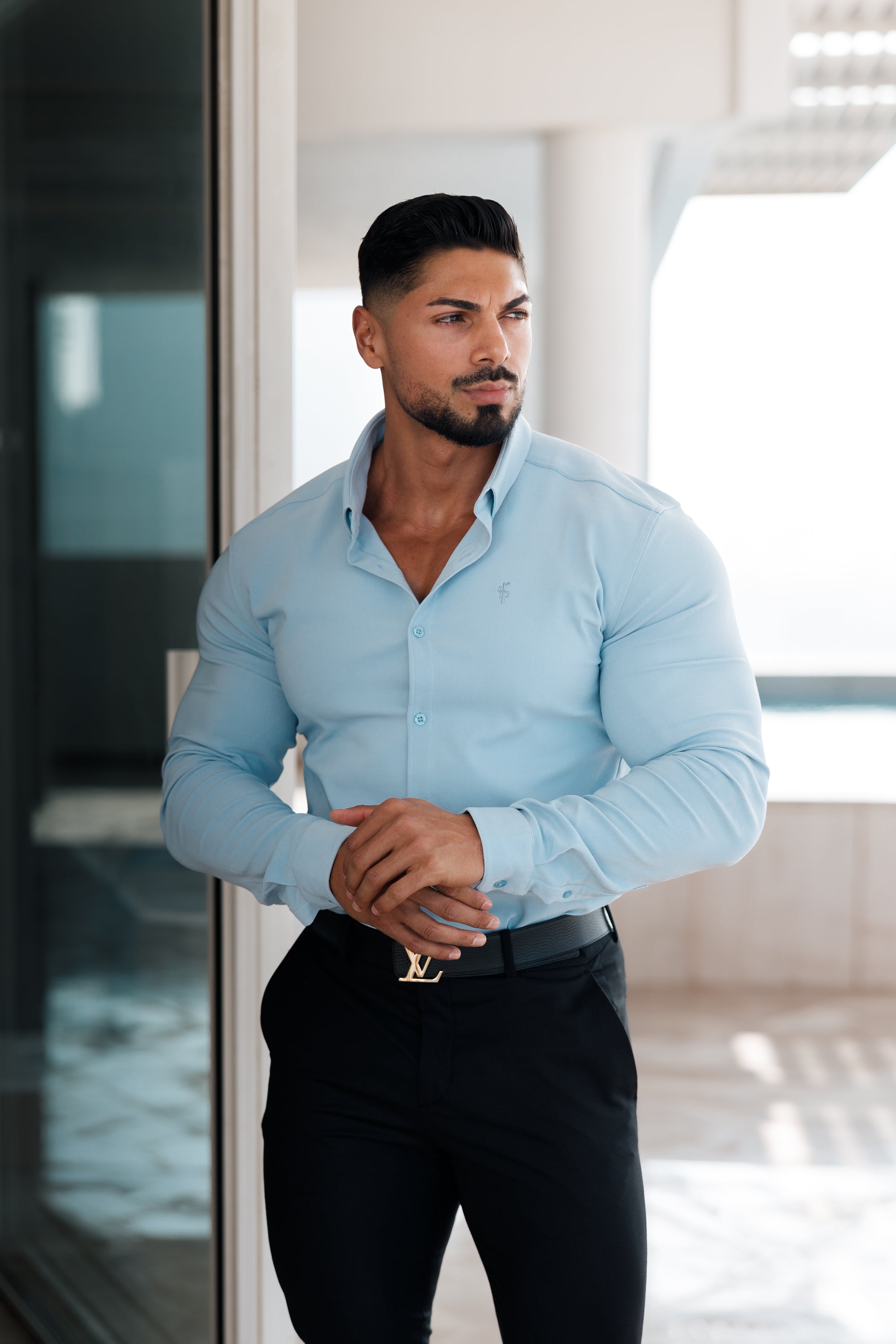 Super Slim Scuba Light Blue Long Sleeve Stretch - FS884