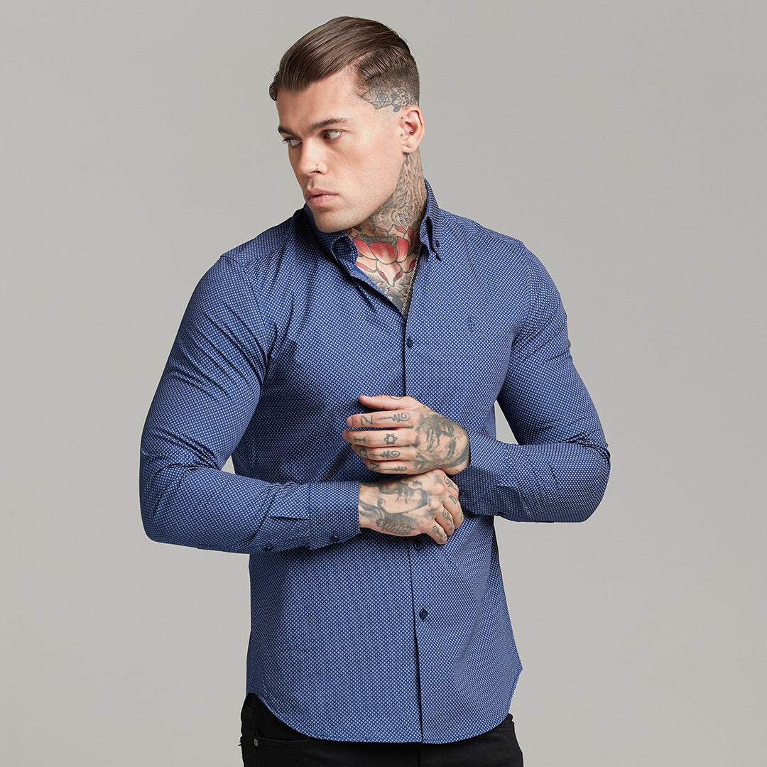 Classic Navy Print Button Down - FS606 (LAST CHANCE)