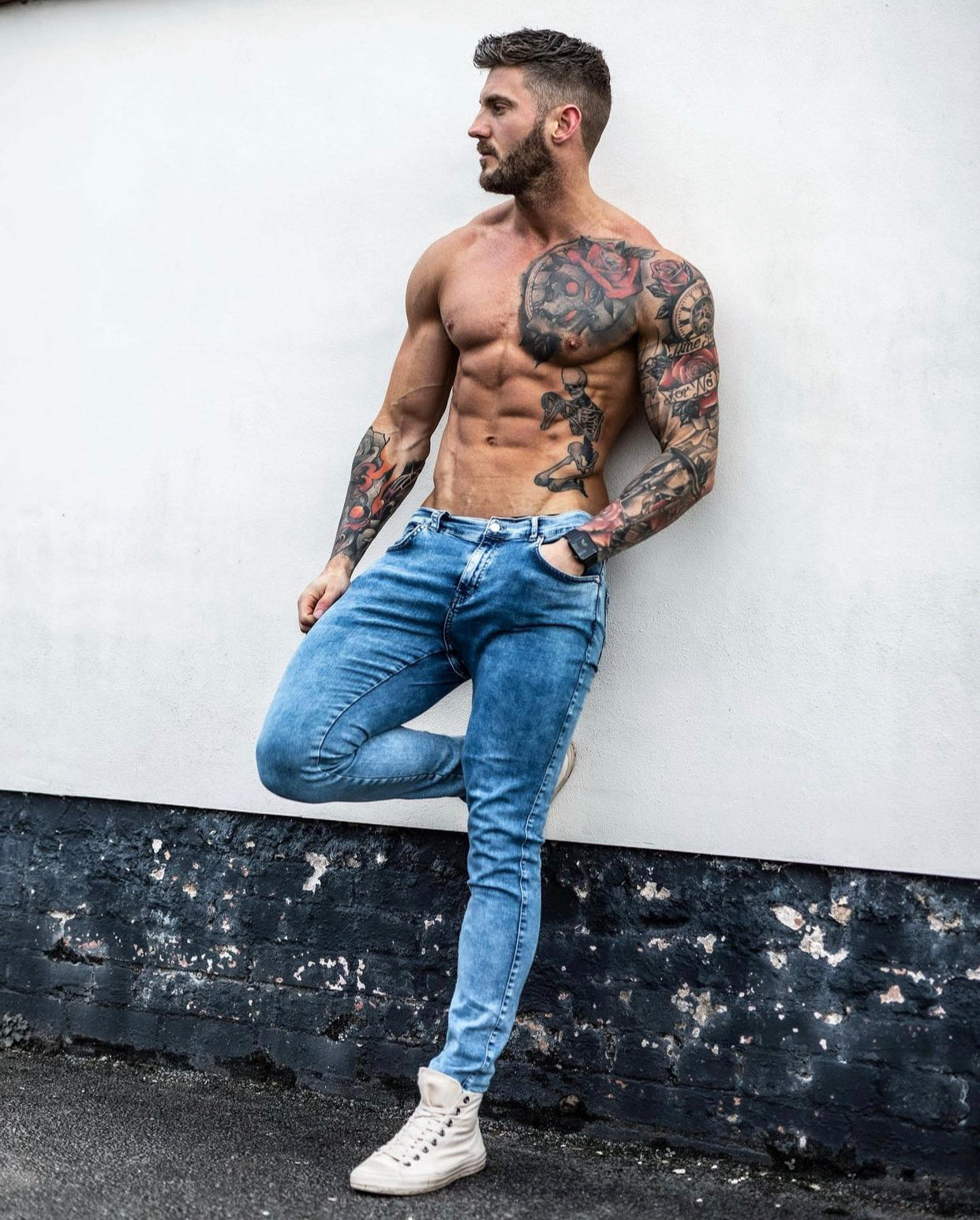 Slim Stretch Blue Acid Wash Jeans - FSH306