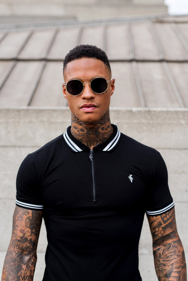 Father Sons Classic Black and White Contrast Collar Polo Shirt - FSH236 (PRE ORDER 19TH JUNE)