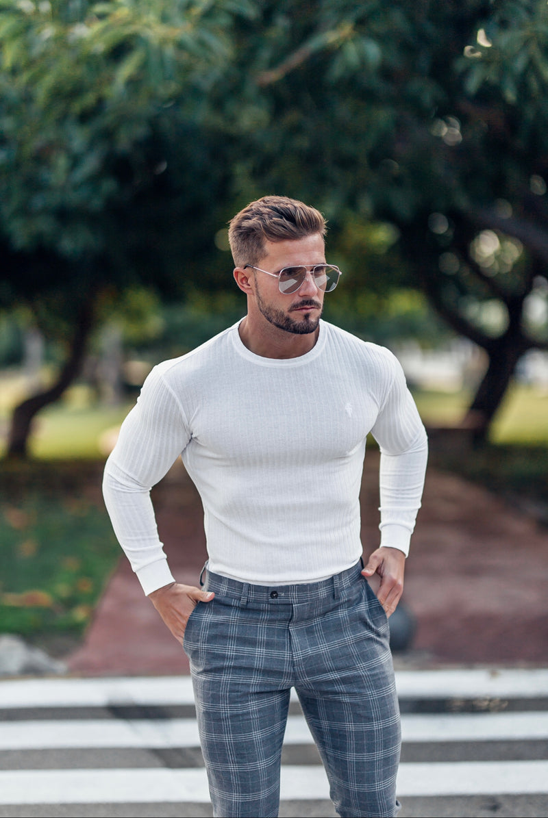 Father Sons Classic White Ribbed Knit Jumper - FSH534