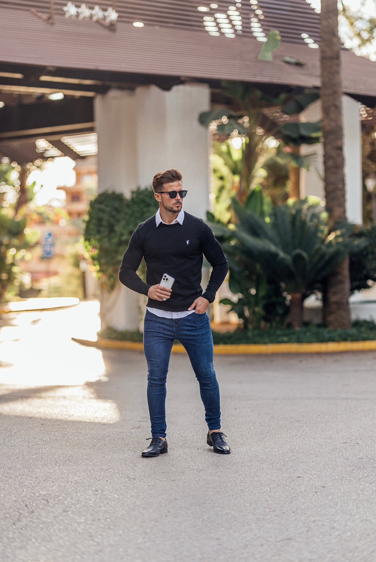 Classic Black Crew Neck Knitted Jumper with White Embroidery - FSN087