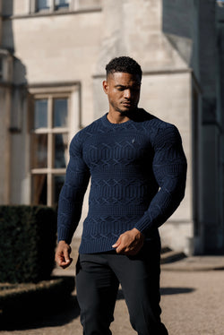Cable Knit Shirt Under Sweater Look Father Sons Navy Knitted Cable