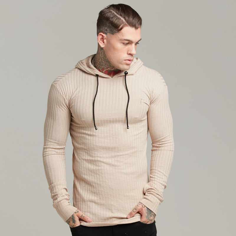 Father Sons Classic Beige Ribbed Knit Hoodie Jumper - FSH412