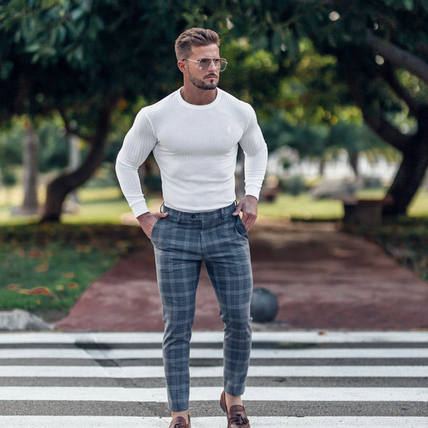 Elegant men's checked trousers grey DJP87 - Size: 33 | Fashionformen.eu