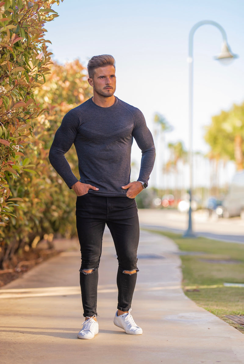 Father Sons Long sleeve Charcoal crew gym top with Raglan sleeve detail - FSM025