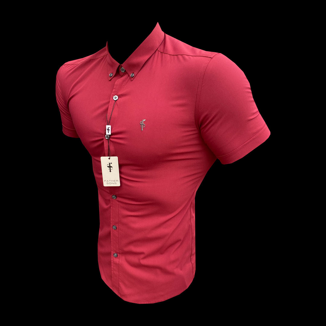 Super Slim Stretch Classic Ox Blood Short Sleeve With Button Down Collar -  FS820