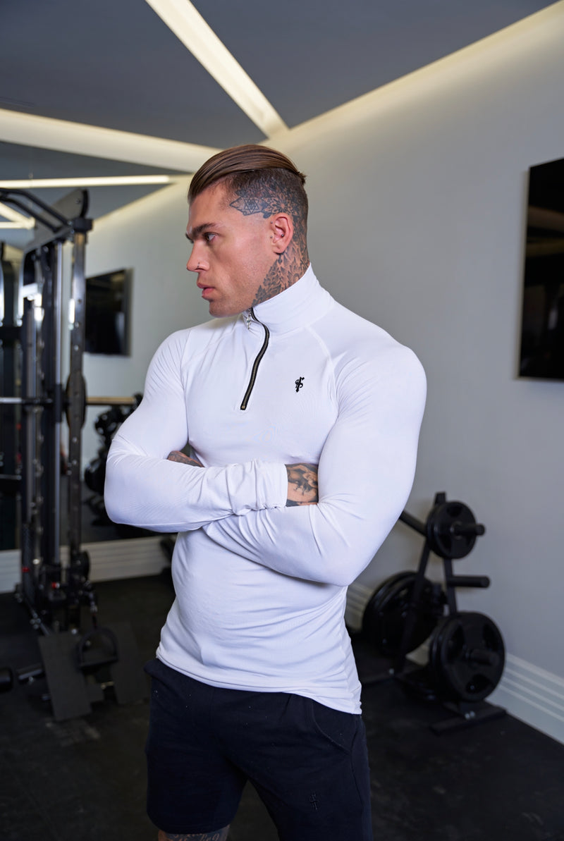 Father Sons Long Sleeve White Half Zip Gym Top - FSH711