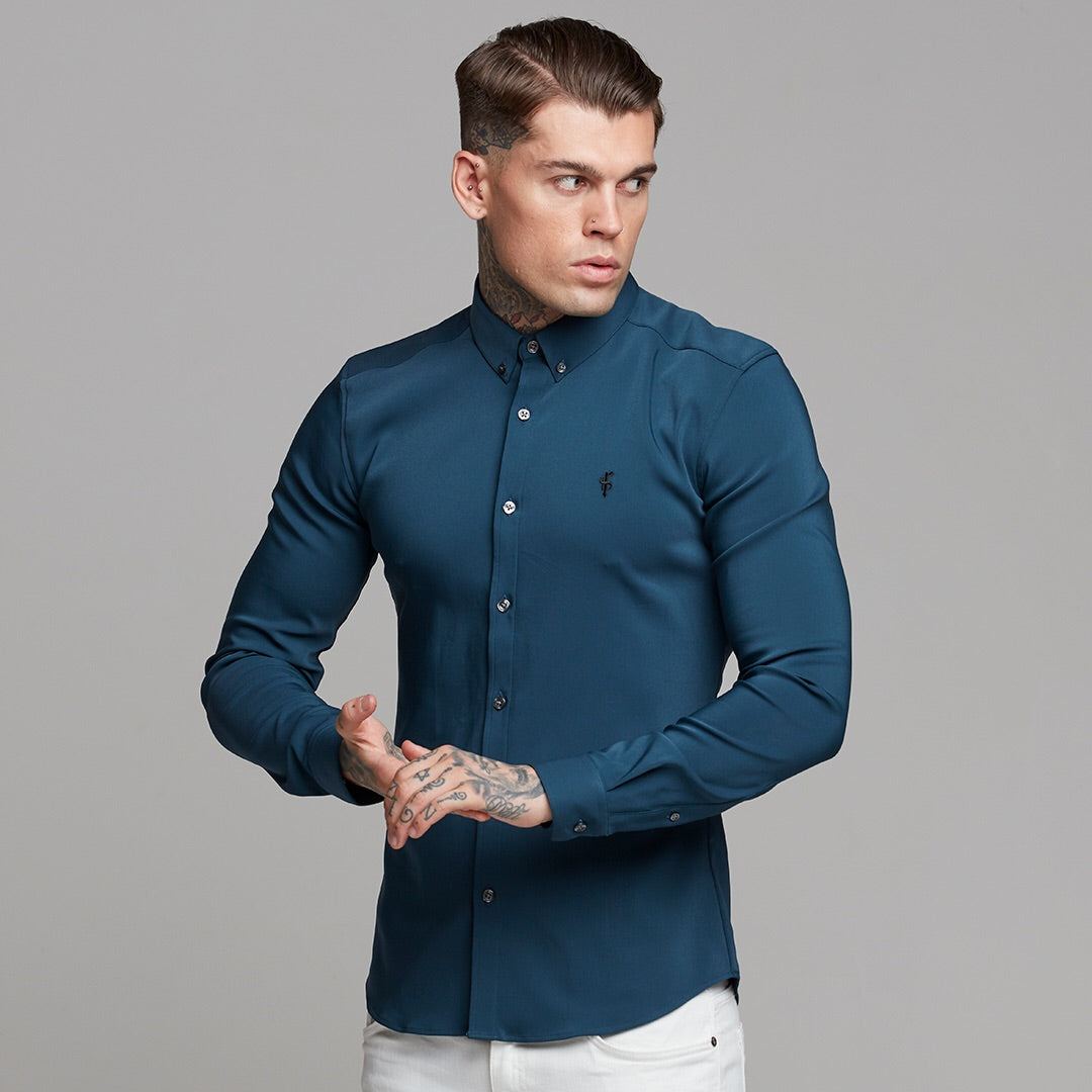 Super Slim Ultra Stretch Classic Teal (Charcoal Buttons) -  FS484