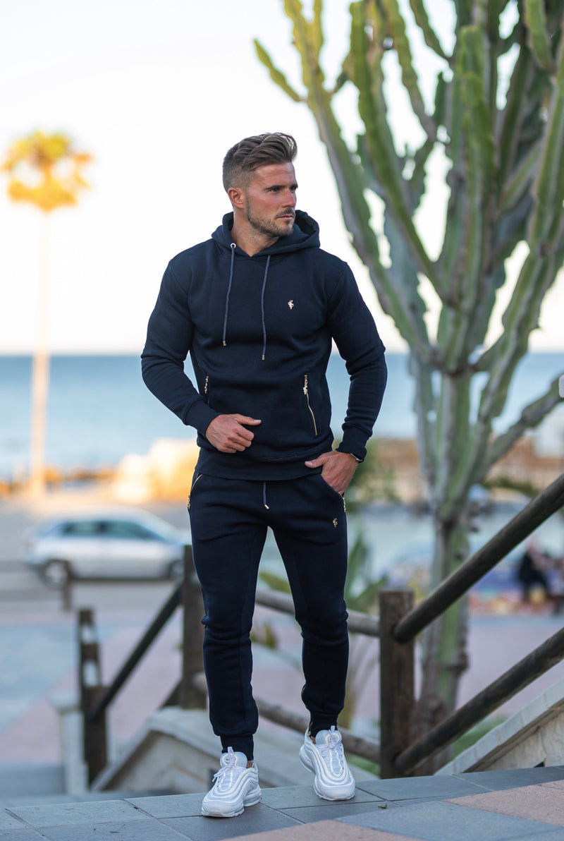Father Sons Navy & Gold Overhead Hoodie Top with Zipped Pockets - FSH475