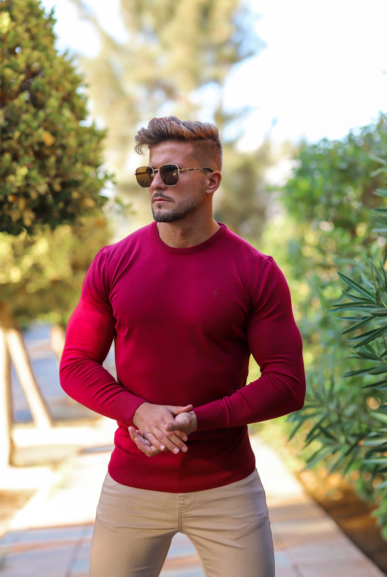 Classic Burgundy Crew Neck Knitted Jumper (Burgundy Emblem) - FSH363