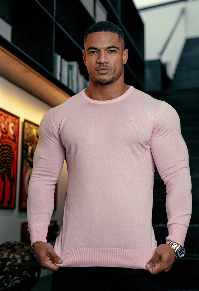 Father Sons Classic Pink Crew Neck Knitted Jumper with Tonal Emblem - FSH673