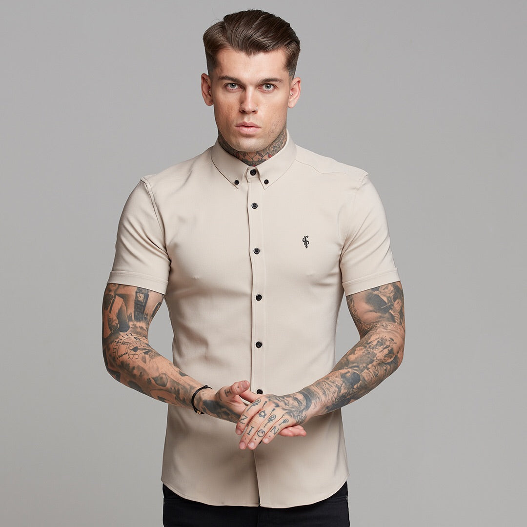 Super Slim Scuba Taupe Short Sleeve Stretch - FS487