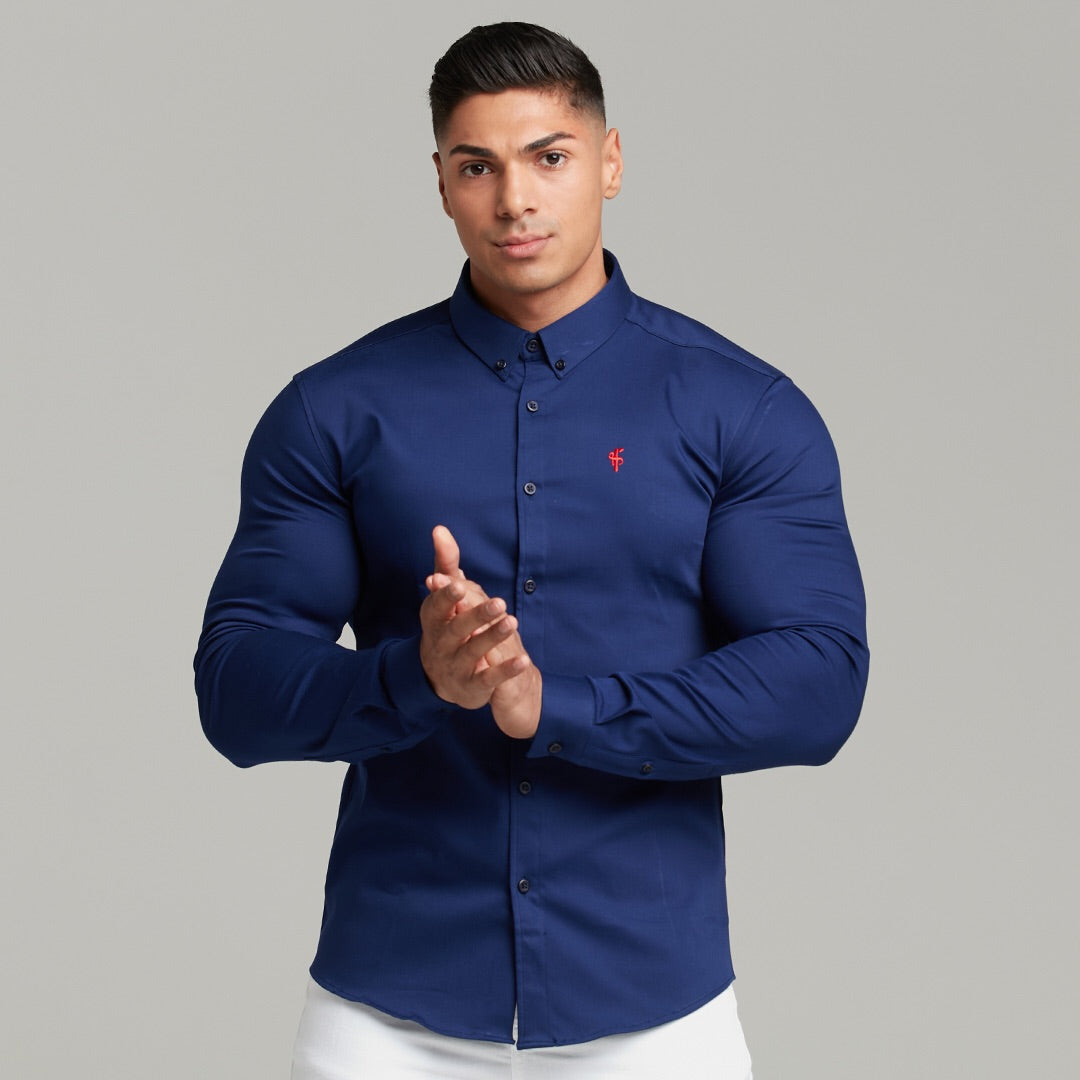 Super Slim Stretch Navy Denim Long Sleeve (Red Emblem) - FS207