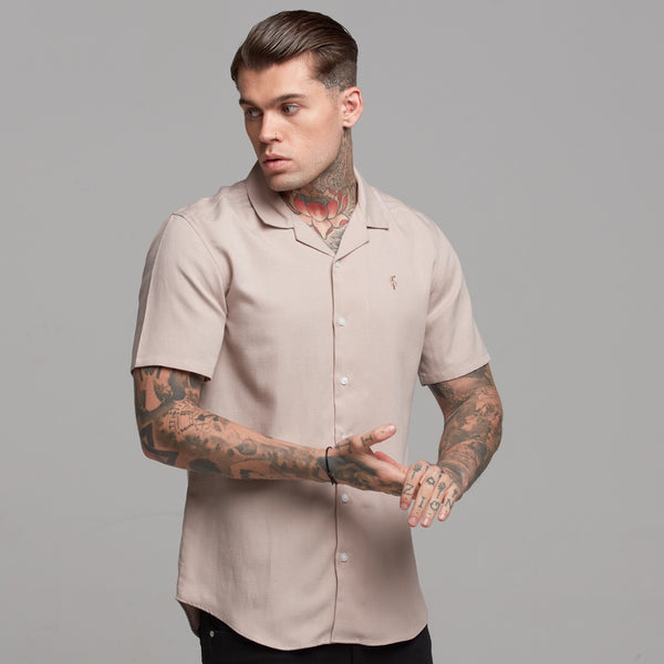 Father Sons Classic Nude Linen effect Short Sleeve Revere Shirt - FS445