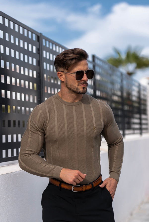 Father Sons Classic Long Sleeve Olive Green Knitted Wide Rib Crew with Gold Emblem - FSH603