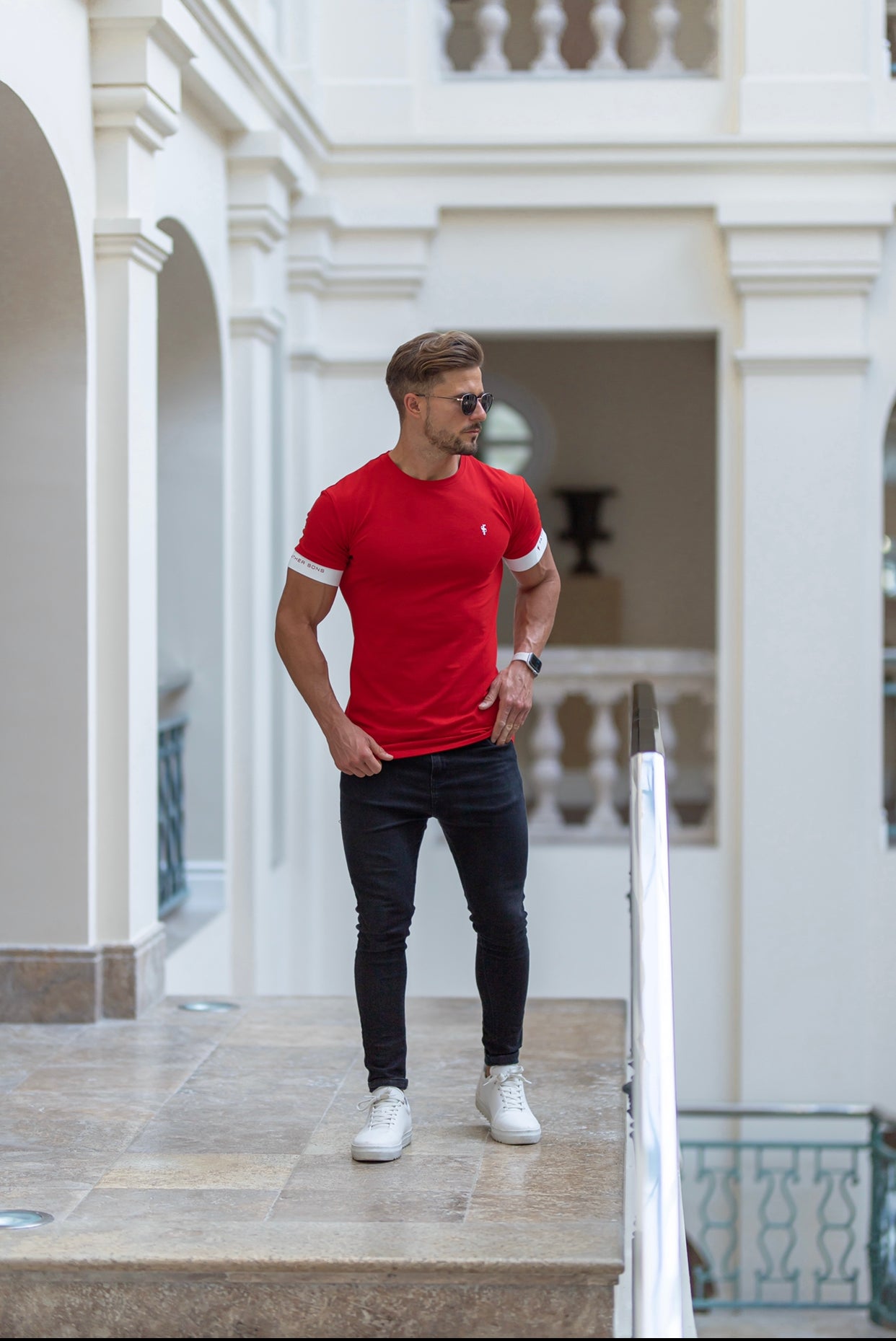 Classic Baby Pink Crew T Shirt with FS Elastic Sleeve Branding