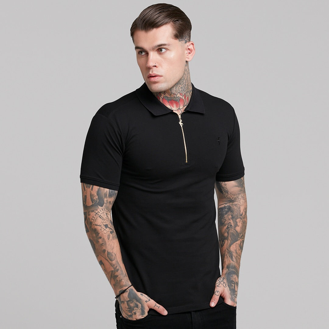 Classic Black and Gold Zipped Polo Shirt - FSH239
