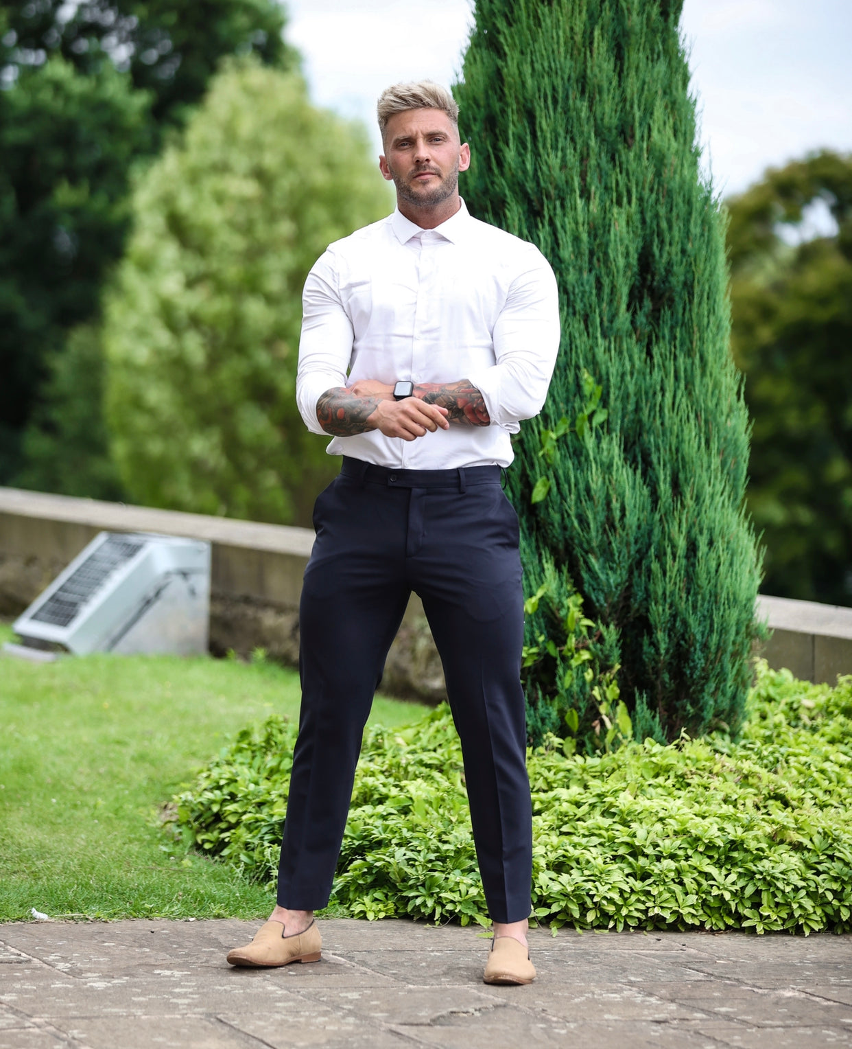 Relaxed Formal Plain Navy Stretch Trousers - FSTR009 RELAXED