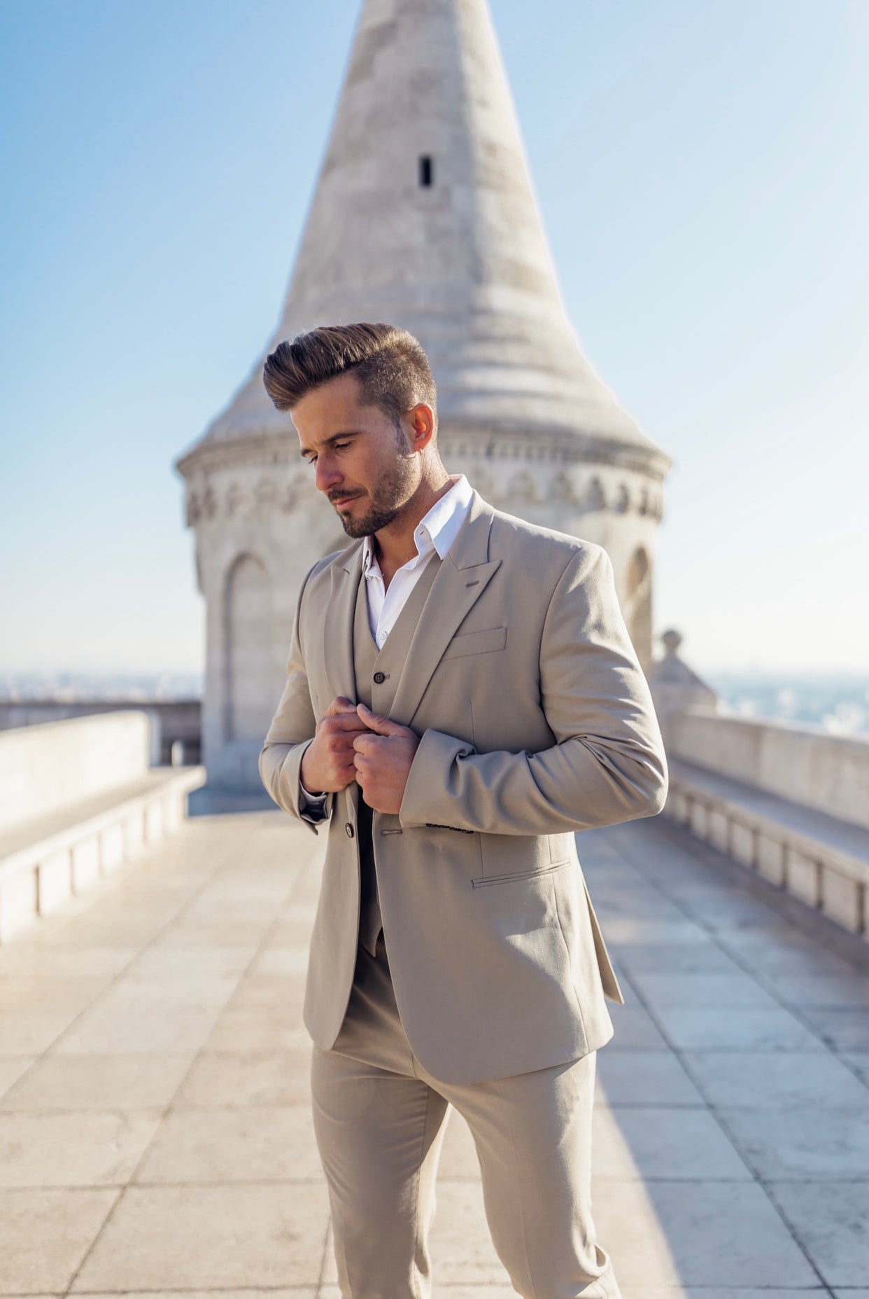 Slim Formal Suit Jacket Plain Beige - FSJKT003