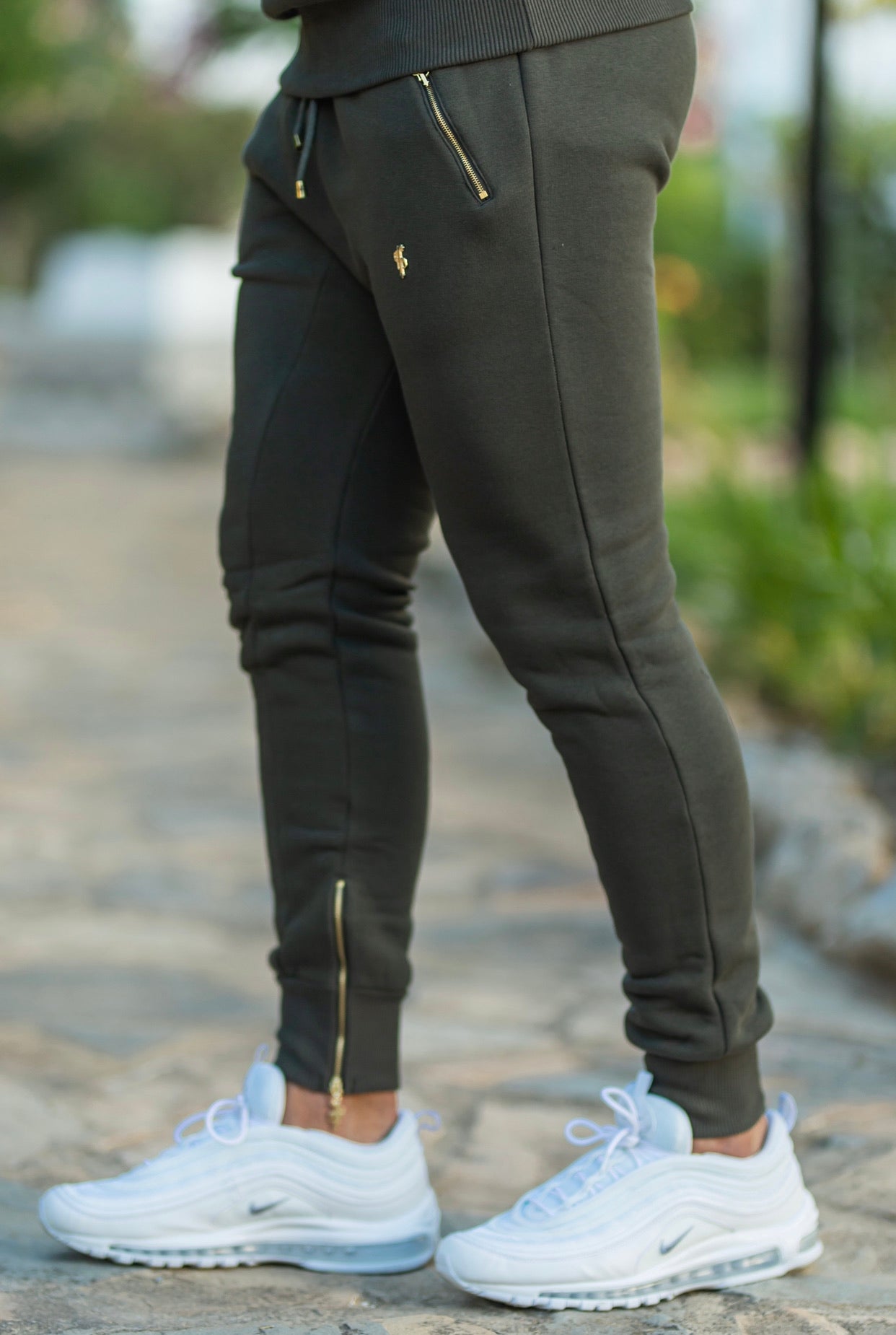 Khaki & Gold Tapered Bottoms with Ankle Zip Detail - FSH482