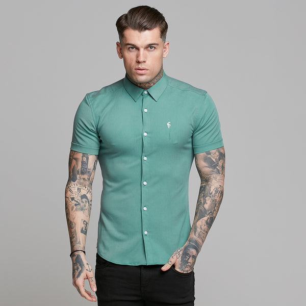Father Sons Super Slim Luxe Ultra Stretch Petrol Green Short Sleeve -  FS521