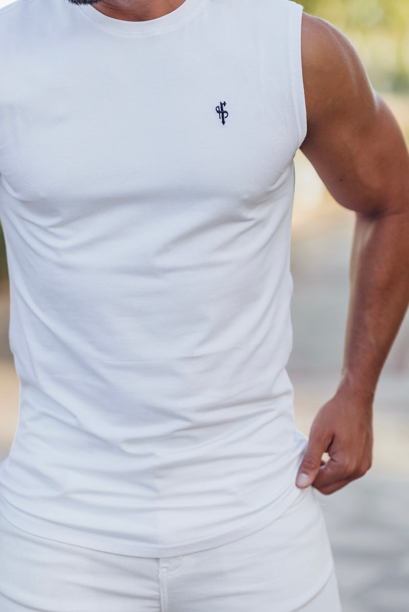 Father Sons Classic White Longline Gym Vest - FSH754