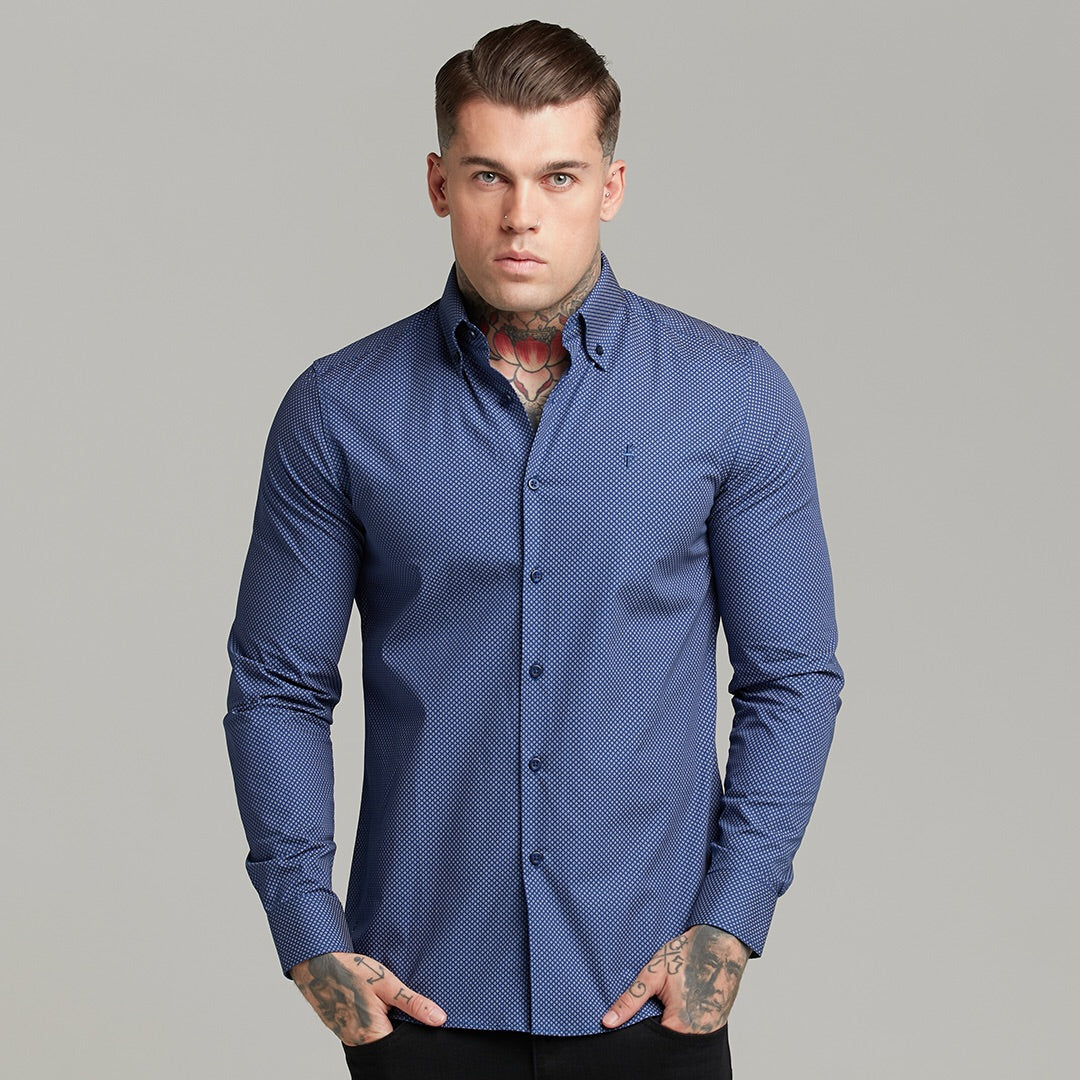Classic Navy Print Button Down - FS606 (LAST CHANCE)