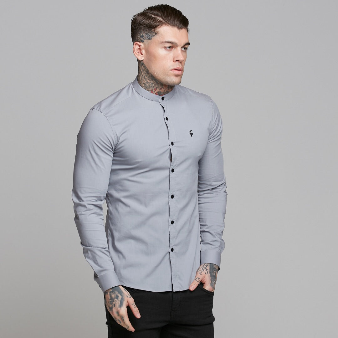 Super Slim Stretch Classic Silver Grey Grandad Collar - FS289