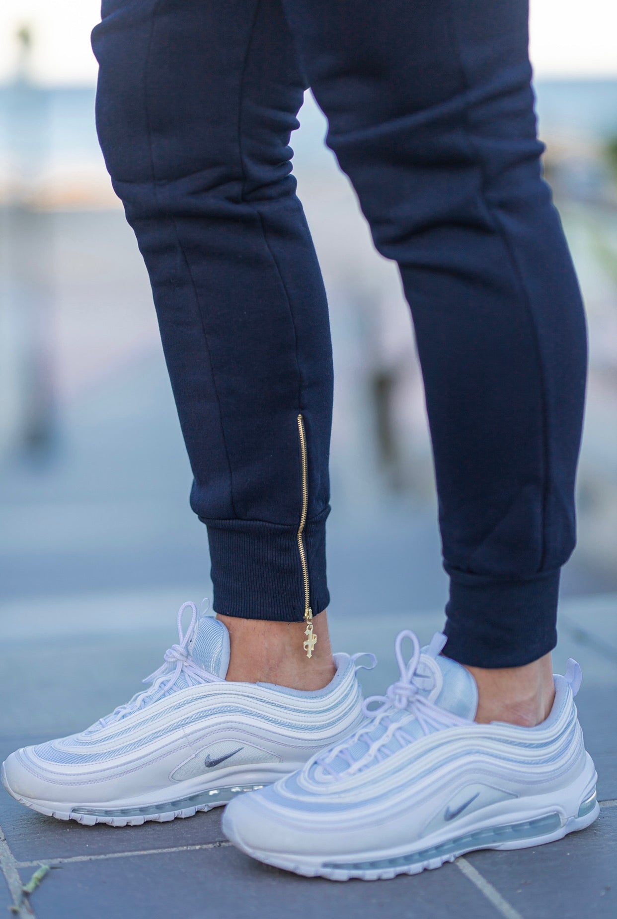 Navy & Gold Tapered Bottoms with Ankle Zip Detail - FSH476