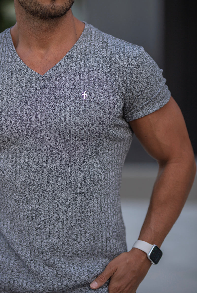 Father Sons Classic Grey / Silver V Neck Ribbed Crew - FSH491