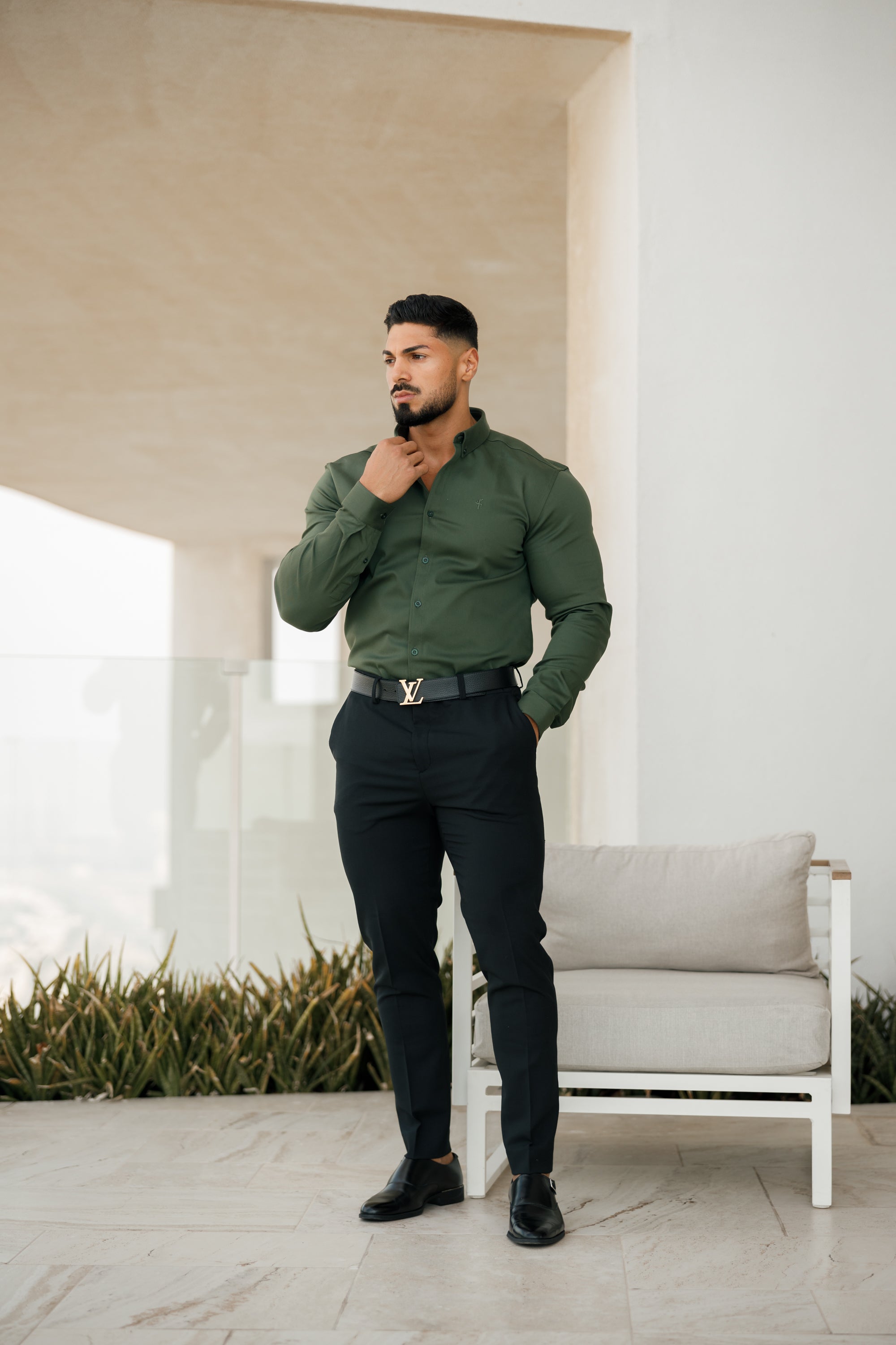 Super Slim Stretch Khaki Denim Long Sleeve - FS211