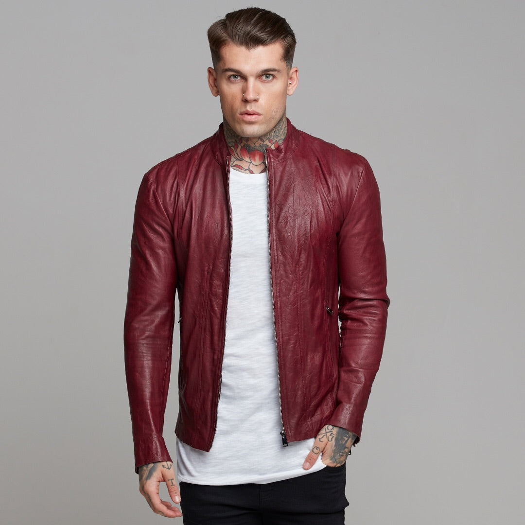 Oxblood Lambs Leather Jacket - FSH257