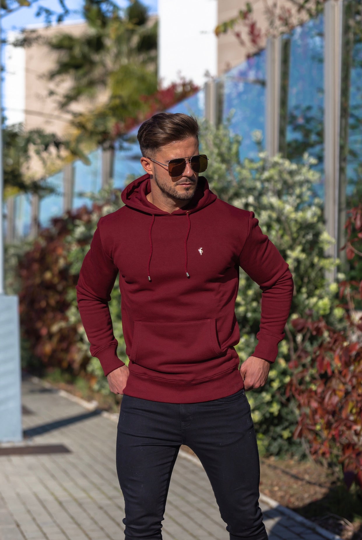 Burgundy & Gold Overhead Hoodie Jumper - FSH546