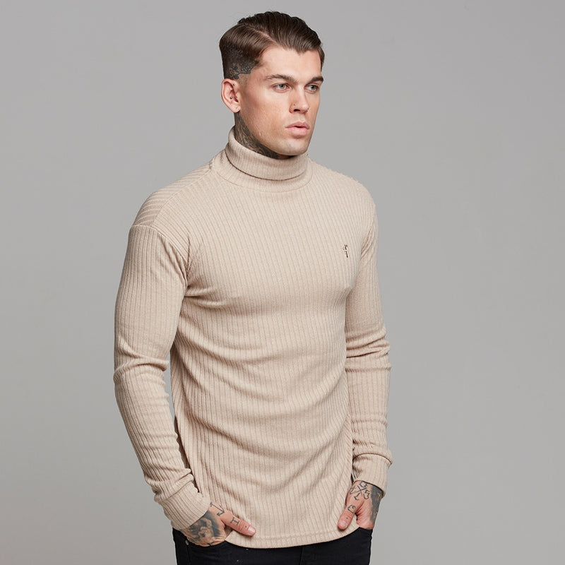 Father Sons Classic Beige Ribbed Knit Roll-neck Jumper - FSH292