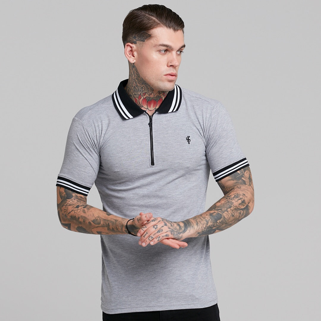 Classic Grey Contrast Collar Polo Shirt - FSH237