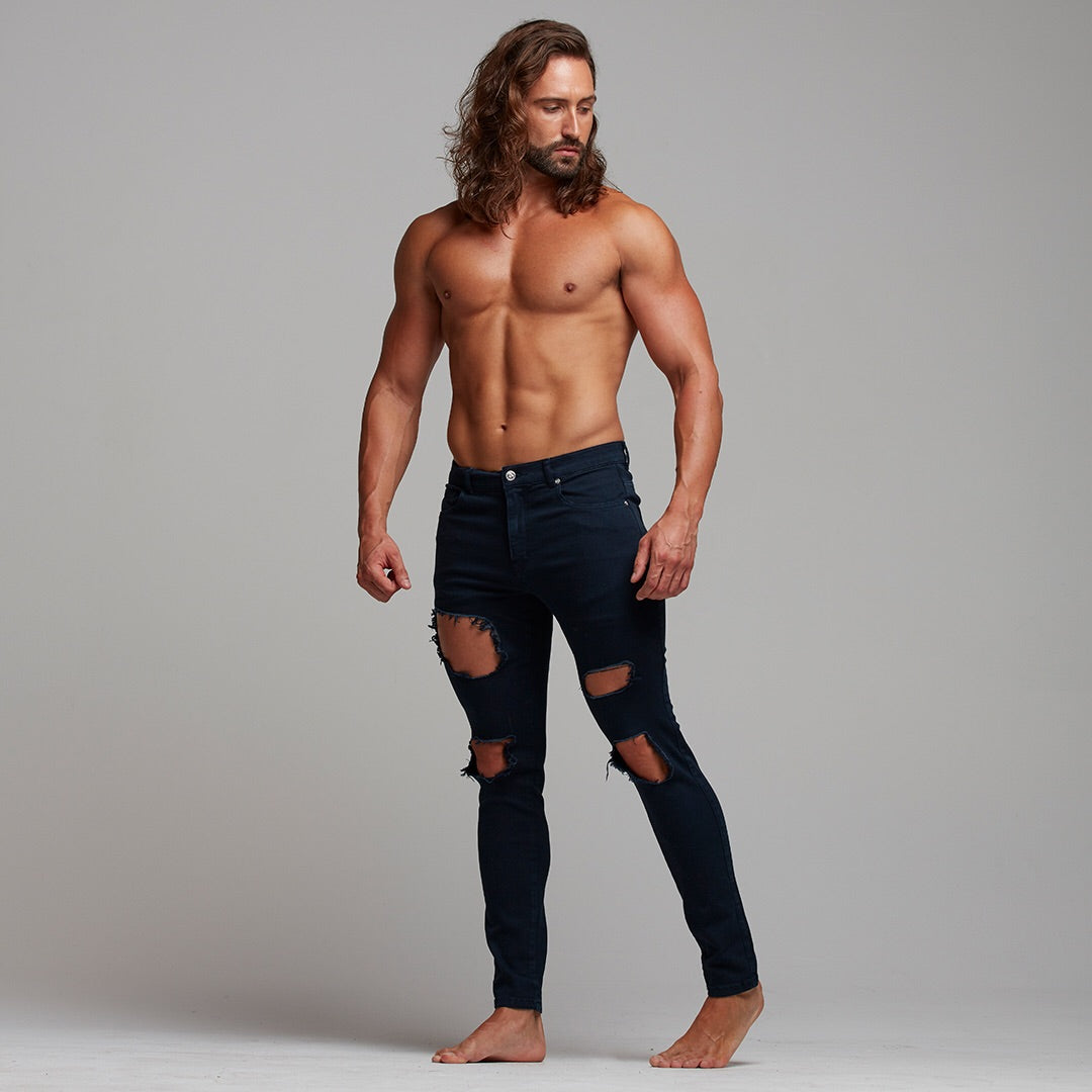 Slim Ultra Stretch Navy Ripped Jeans - FSH285