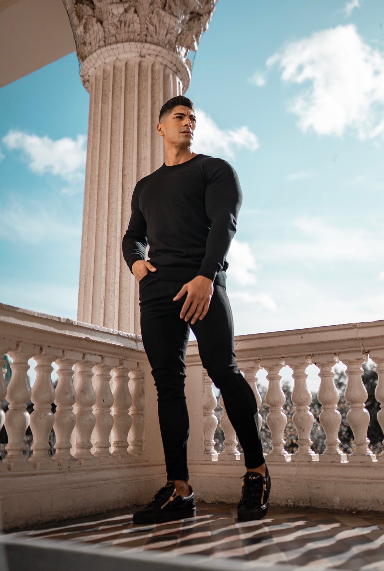 Classic Black Crew Neck Knitted Jumper (Black Emblem) - FSH364
