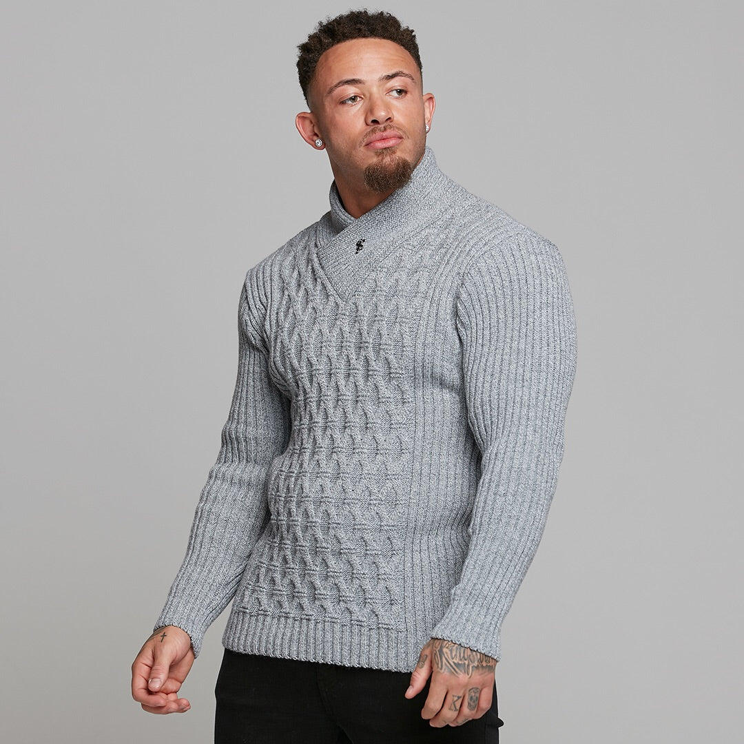Chunky Cable Knit Grey and White Jumper - FSJ005