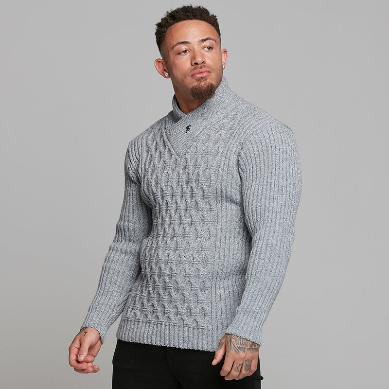 Father Sons Chunky Cable Knit Grey and White Jumper - FSJ005