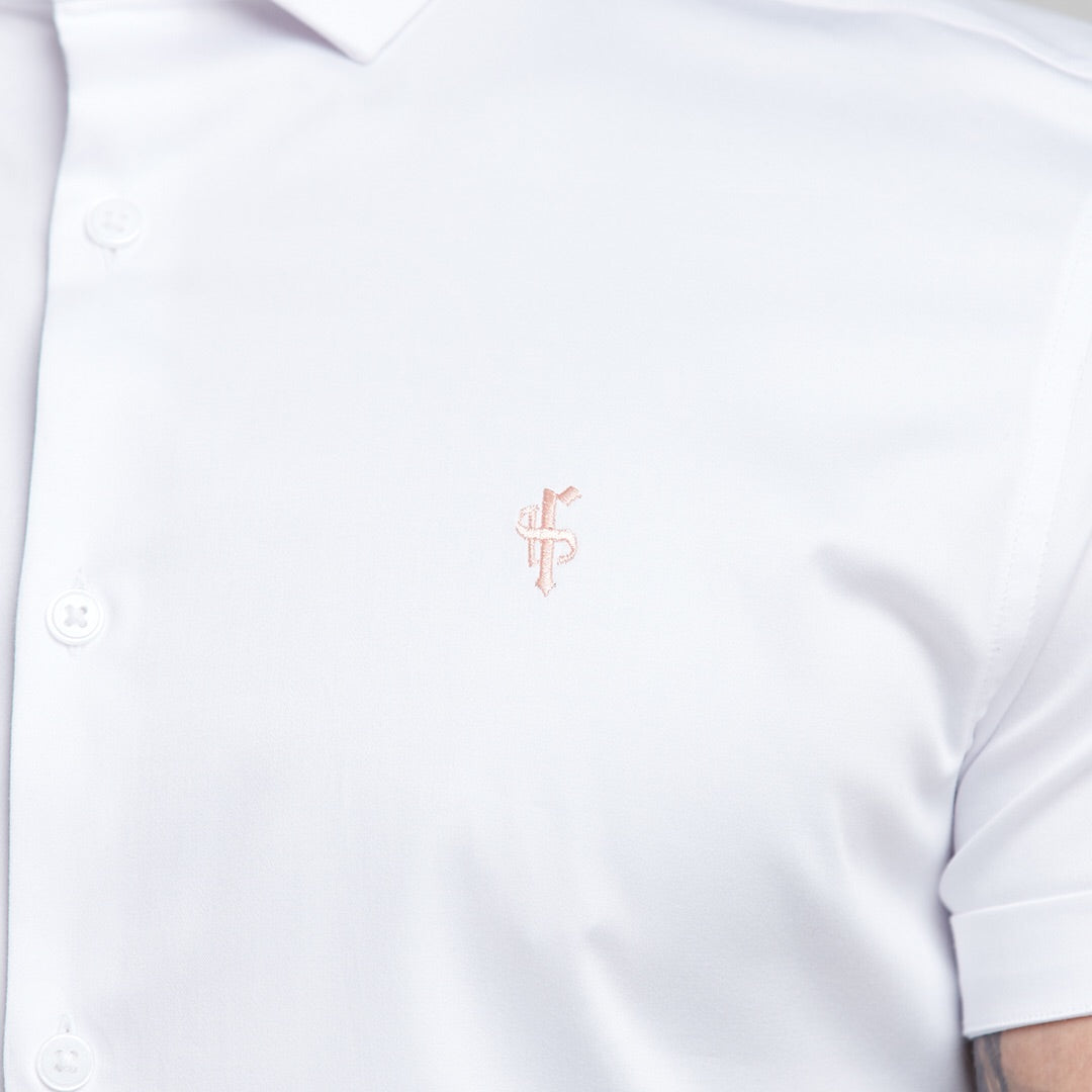 Slim Sateen Classic White with Peach Embroidery - FS400 (LAST CHANCE)