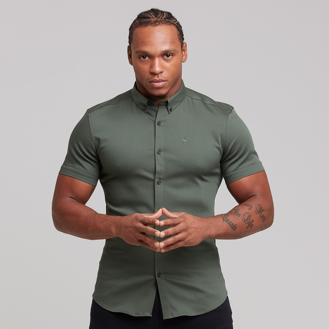 Super Slim Stretch Khaki Denim Short Sleeve - FS203