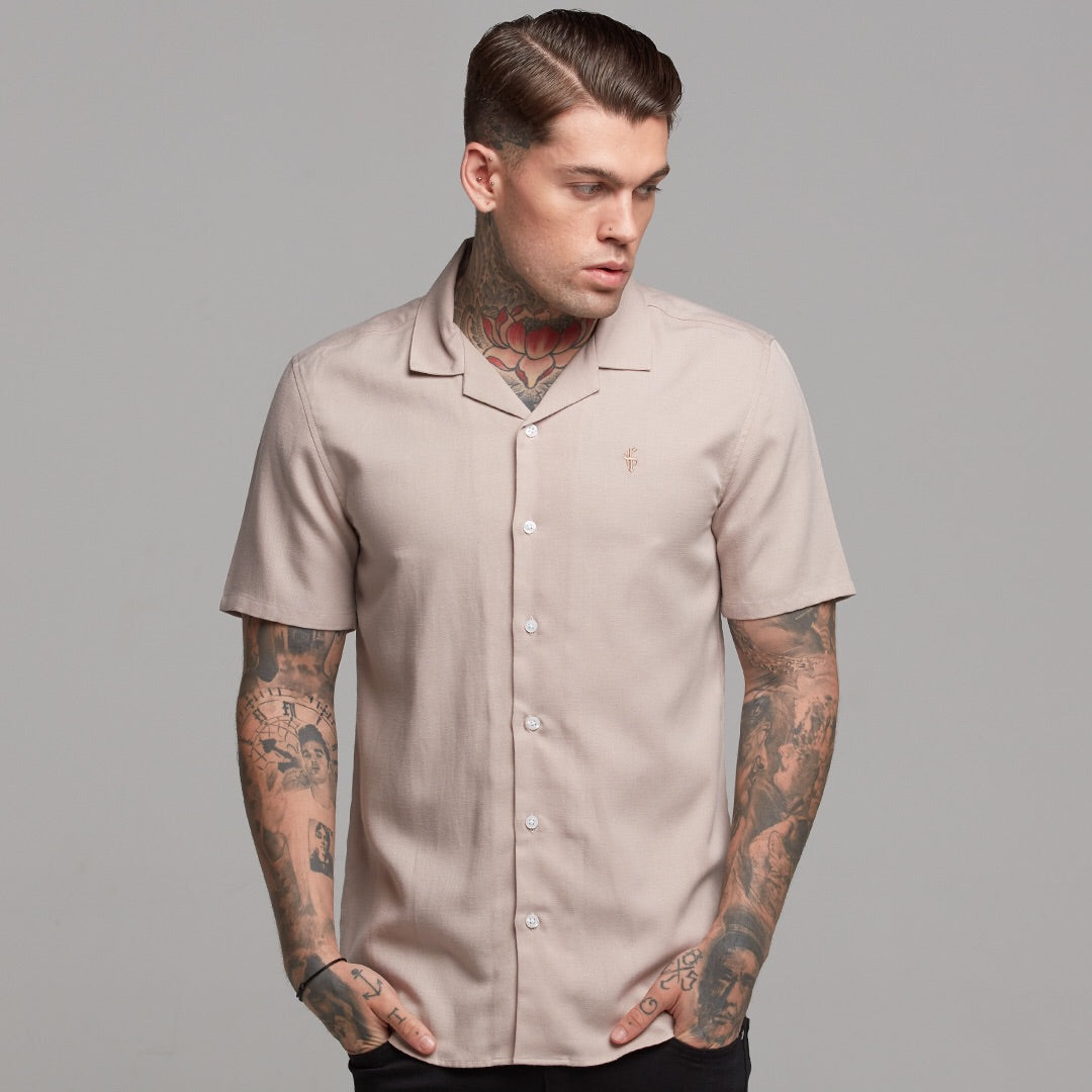 Classic Nude Linen effect Short Sleeve Revere Shirt - FS445