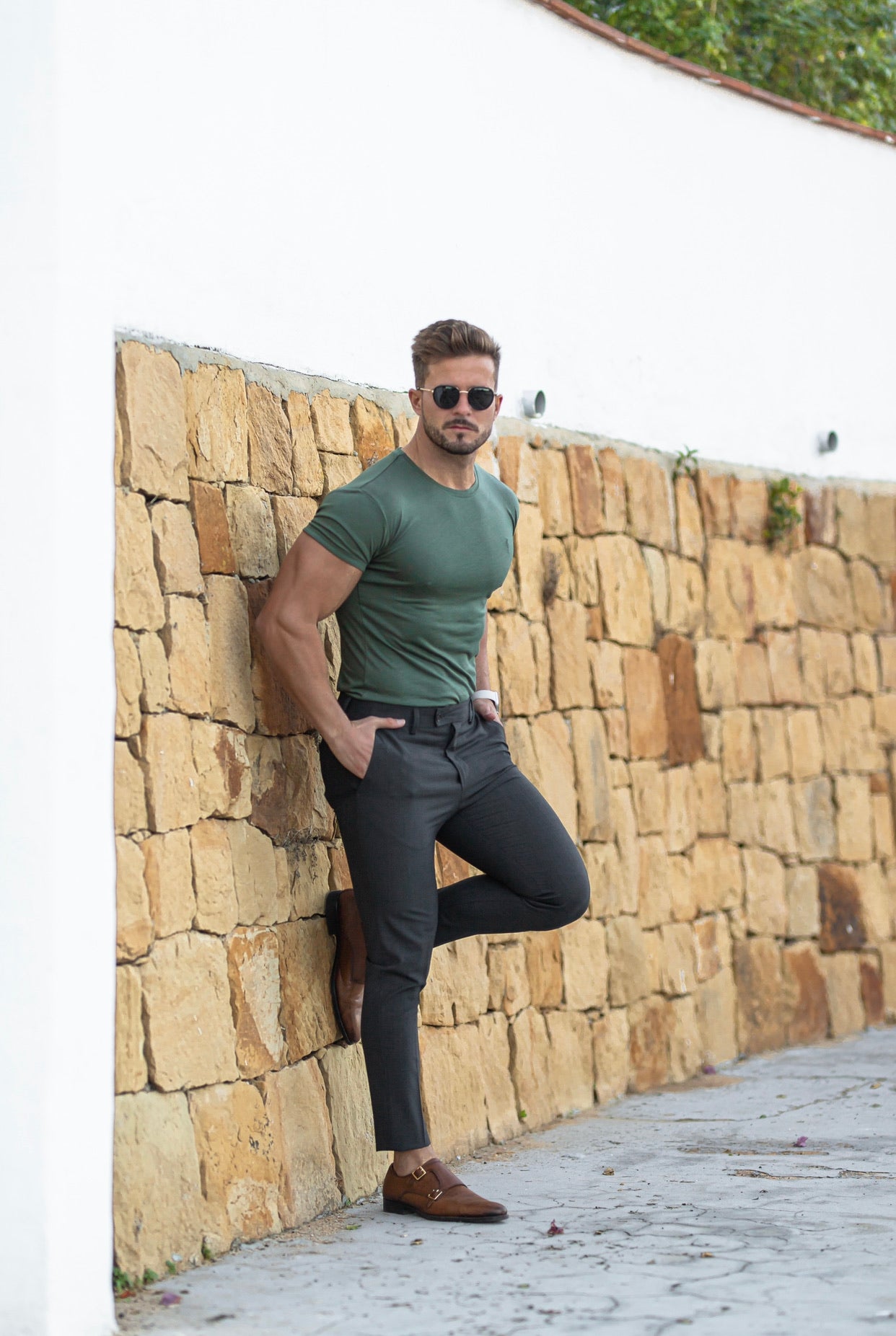 Khaki Bamboo Crew T Shirt - FSH574