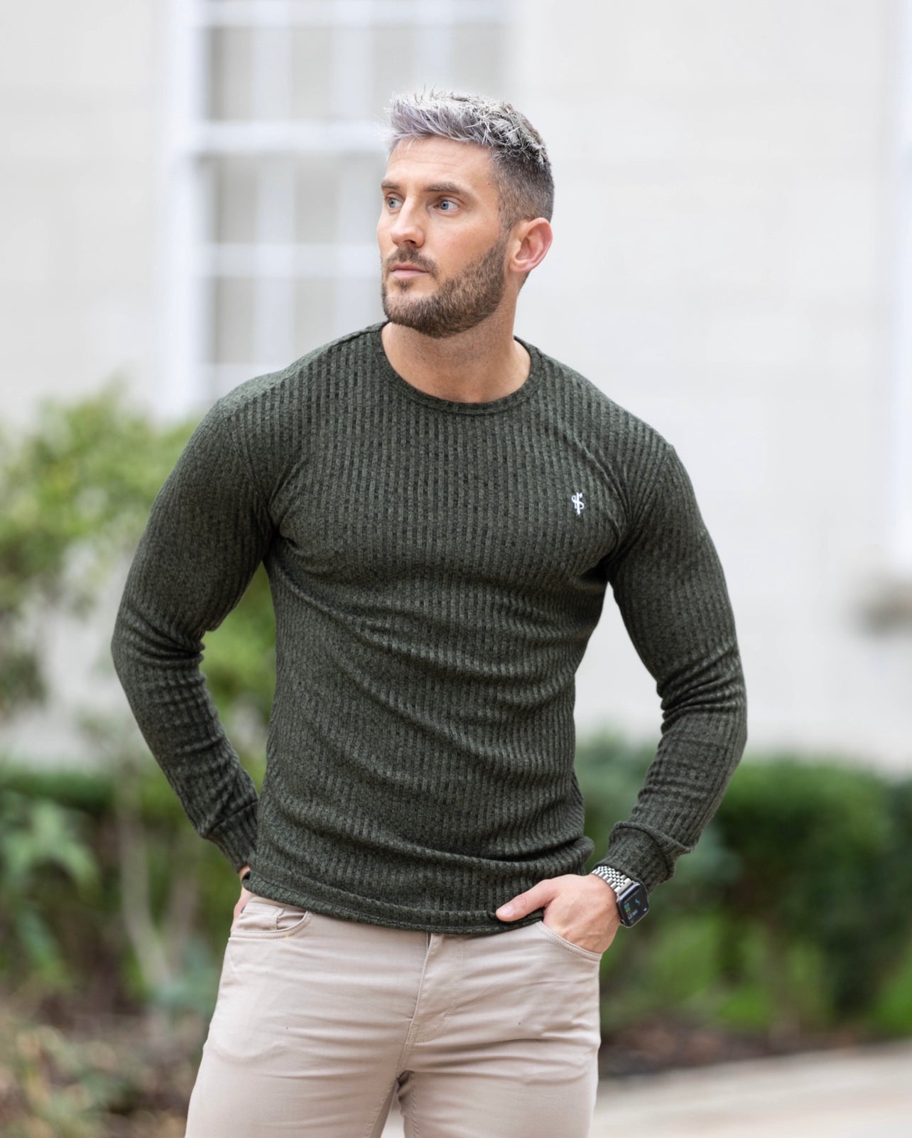 Classic Khaki / White Ribbed Knit Jumper - FSH769