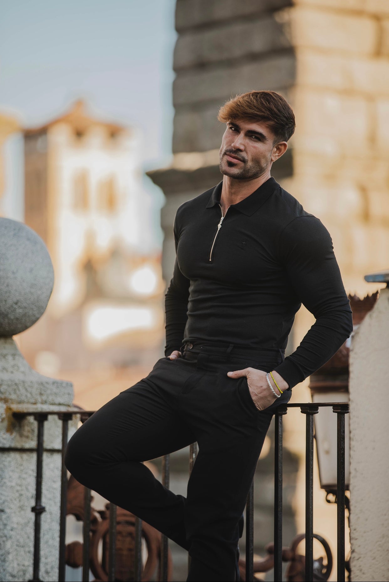 Classic Black Zipped Polo Long Sleeve Shirt - FSH025