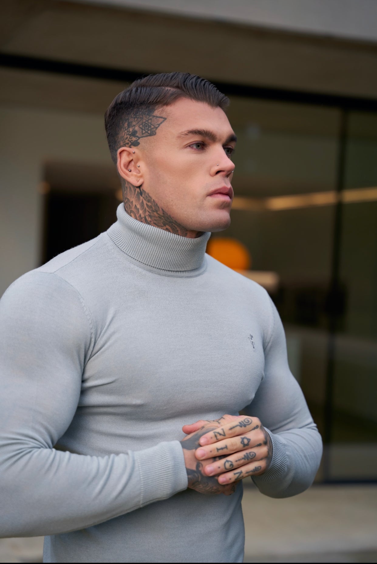 Classic Grey Roll Neck Merino Wool Knitted Jumper With FS Embroidery - FSN013