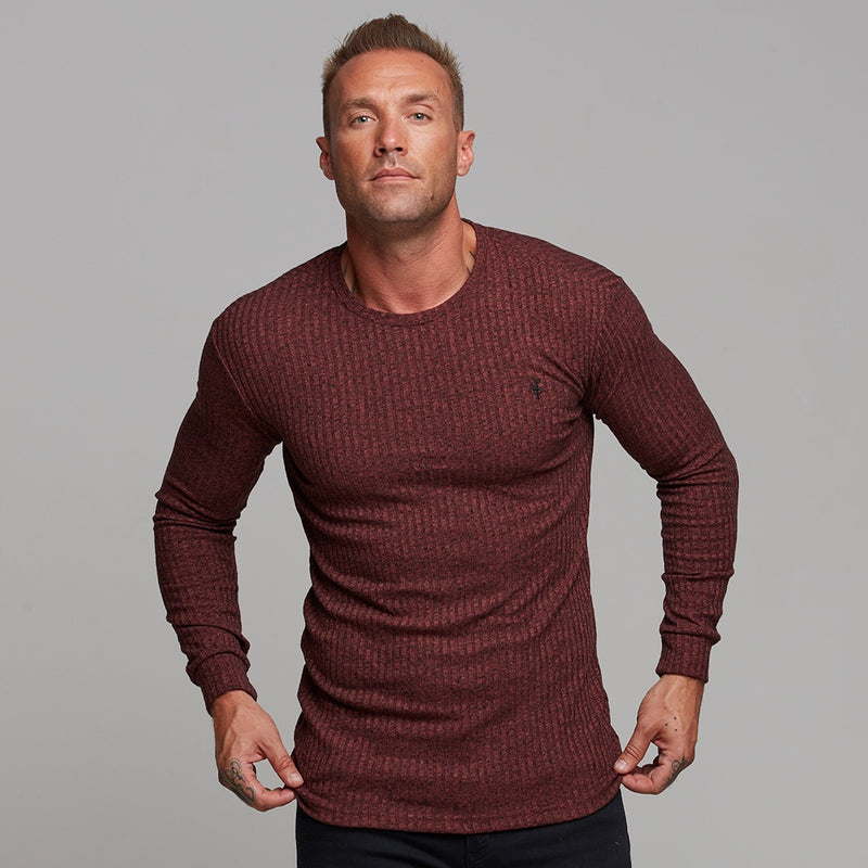 Father Sons Classic Burgundy Ribbed Knit Super Slim Crew - FSH113