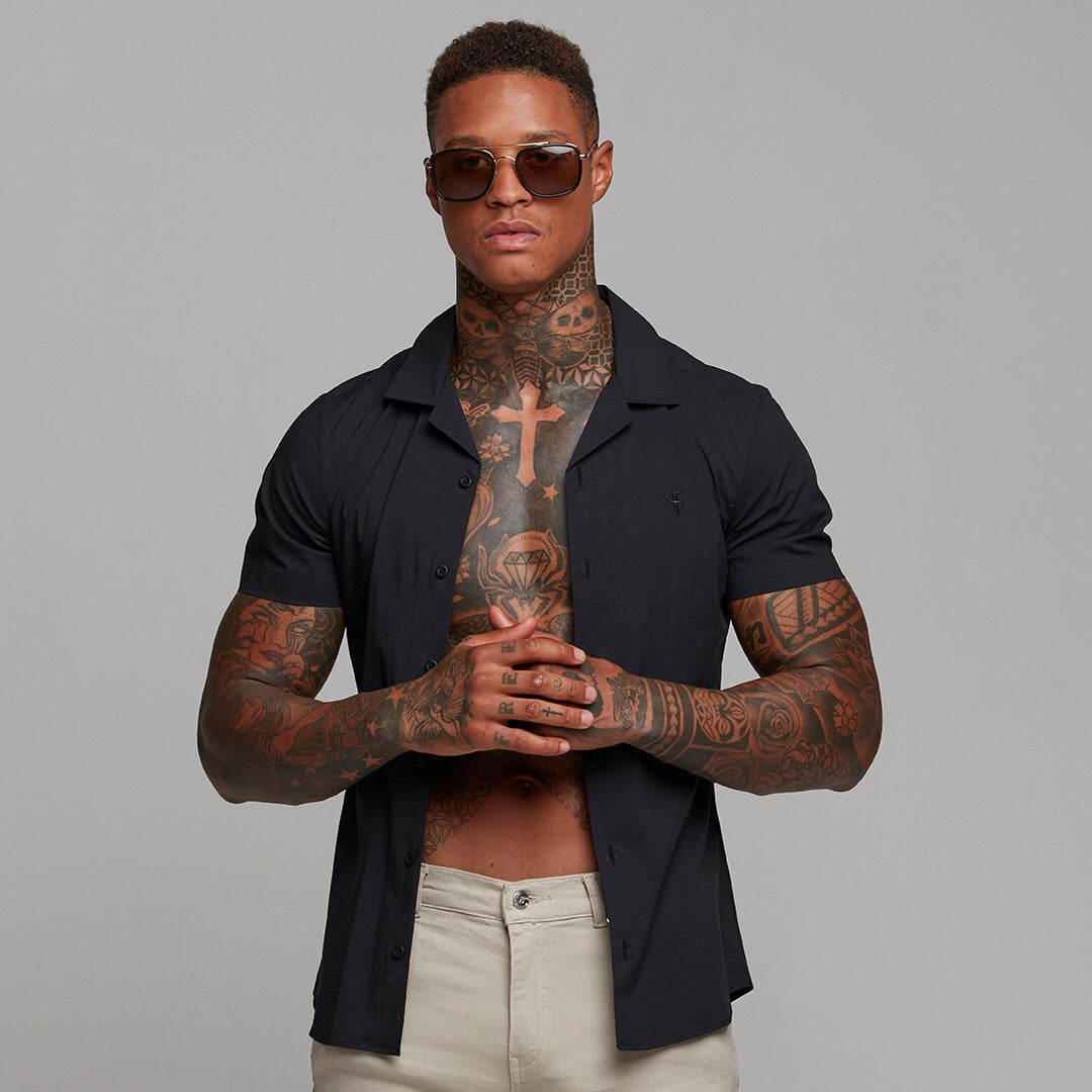 Super Slim Stretch Revere Classic Black Short Sleeve - FS404 (LAST CHANCE)